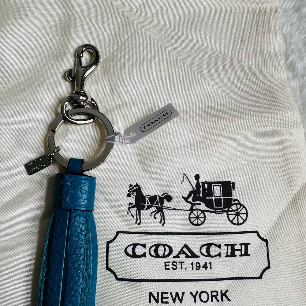 Coach Teal Leather Tassel Keychain